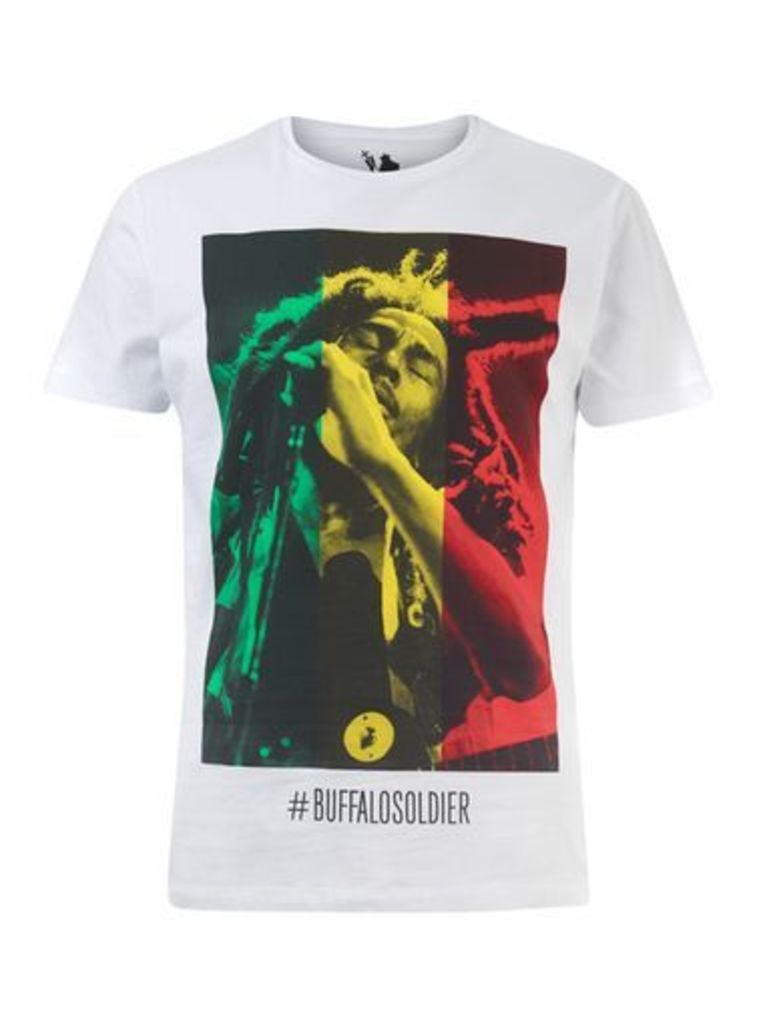 Mens White Bob Marley Print T-Shirt, White