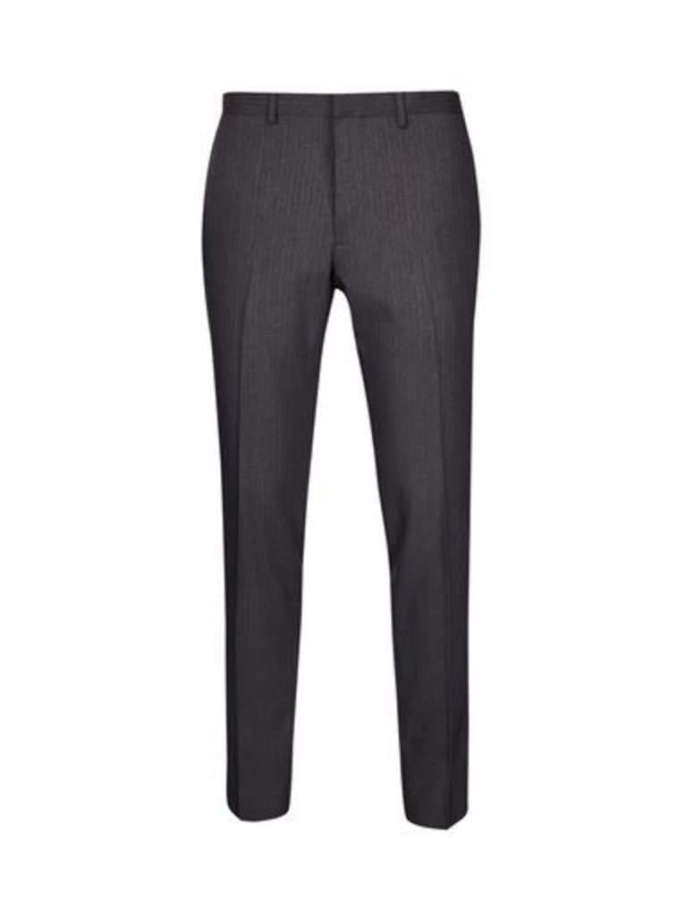 Mens Charcoal Skinny Fit Pinstripe Trousers, CHARCOAL