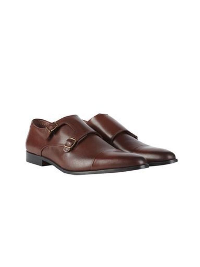 Mens Brown Leather Monk Shoes, Brown