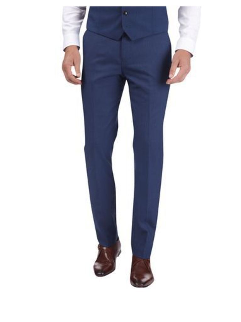 Mens Blue Textured Tailored Fit Suit Trousers, Blue