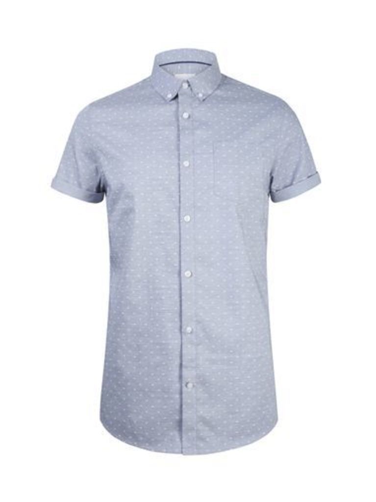 Mens Grey Short Sleeve Geometric Print Shirt, Grey