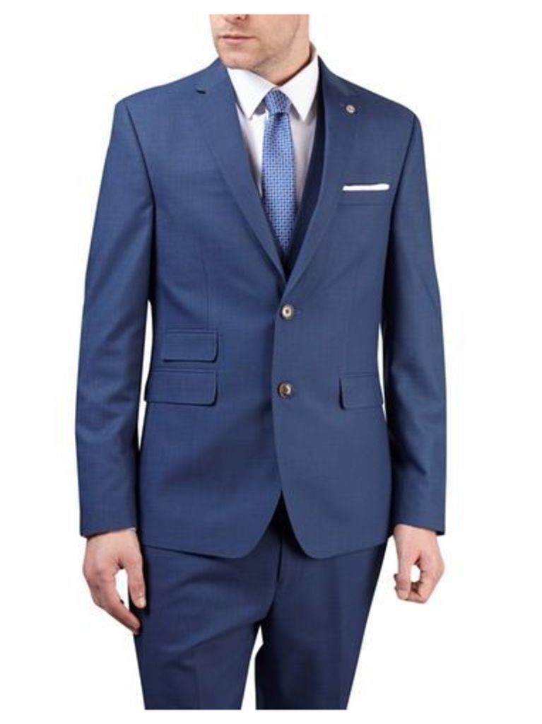 Mens Blue Textured Tailored Fit Suit Jacket, Blue