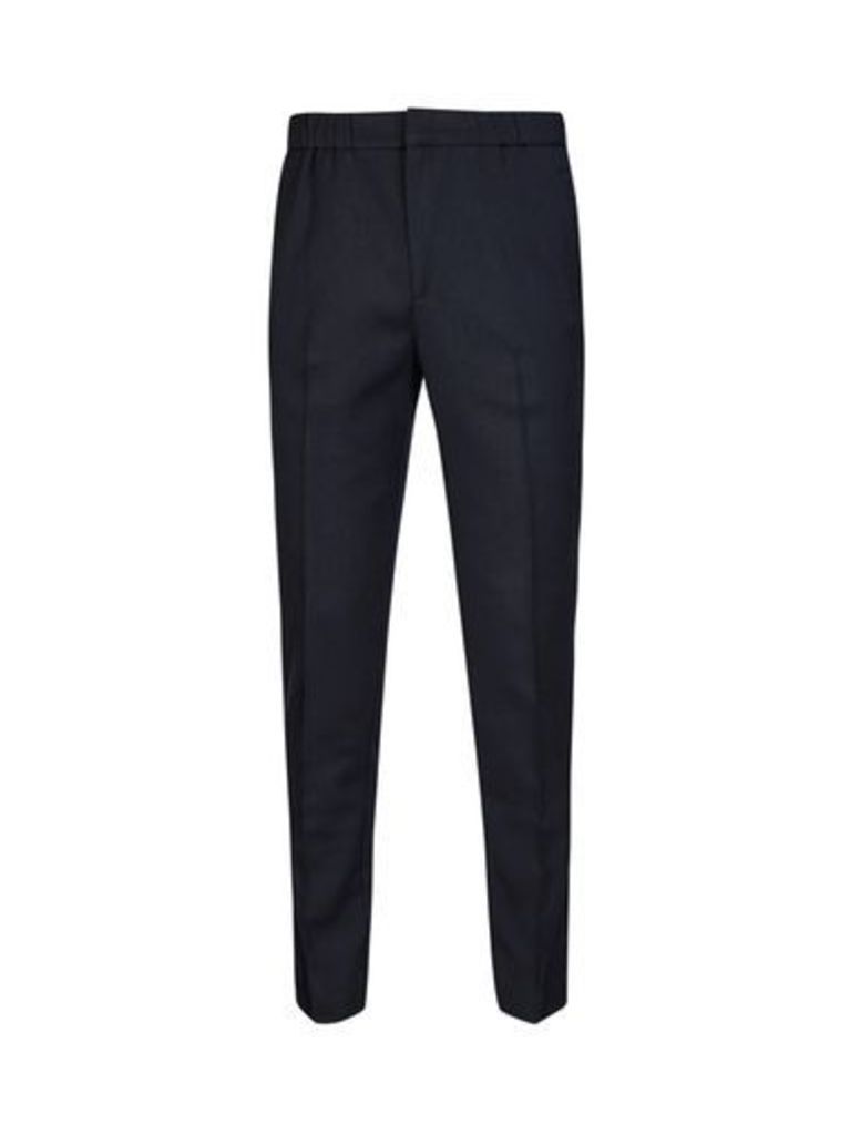 Mens Navy Tapered Fit Drawstring Trousers, Blue