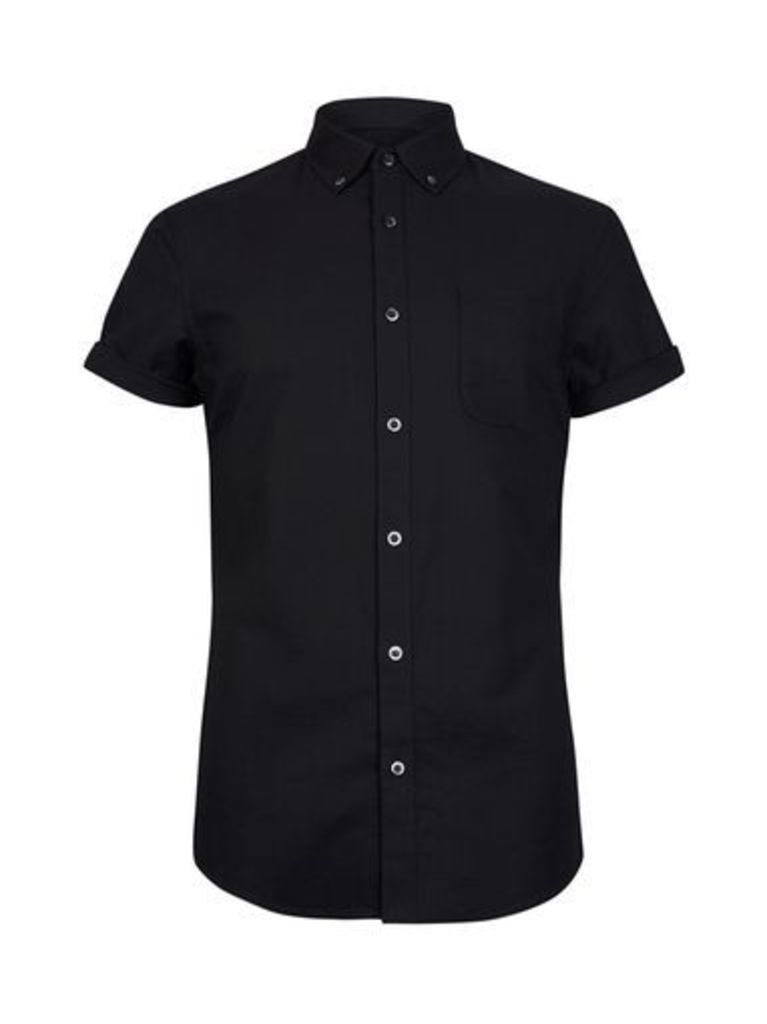 Mens Black Short Sleeve Oxford Shirt, Black