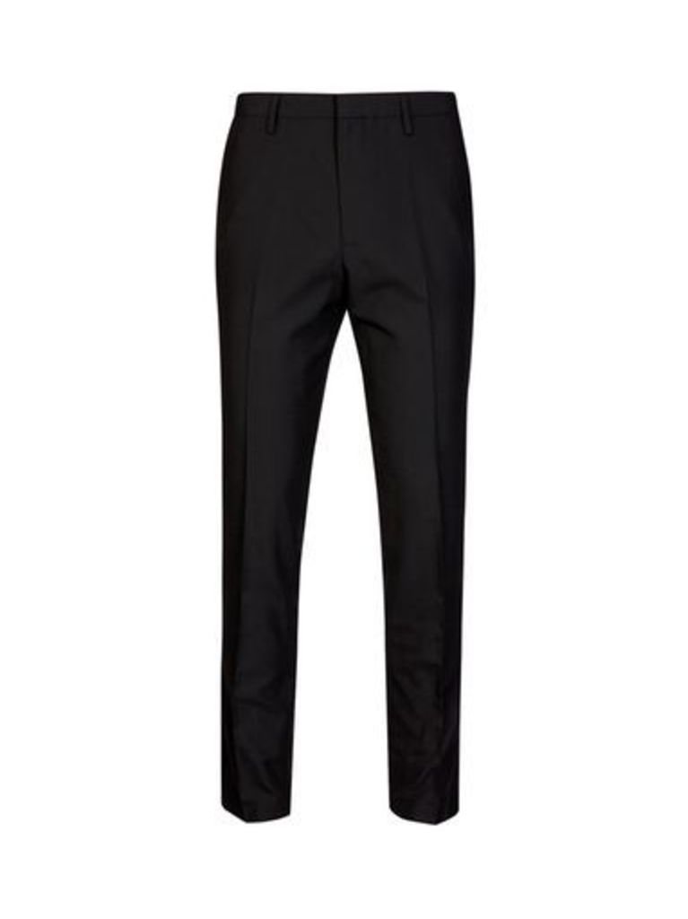 Mens Black Tapered Fit Trousers, BLACK
