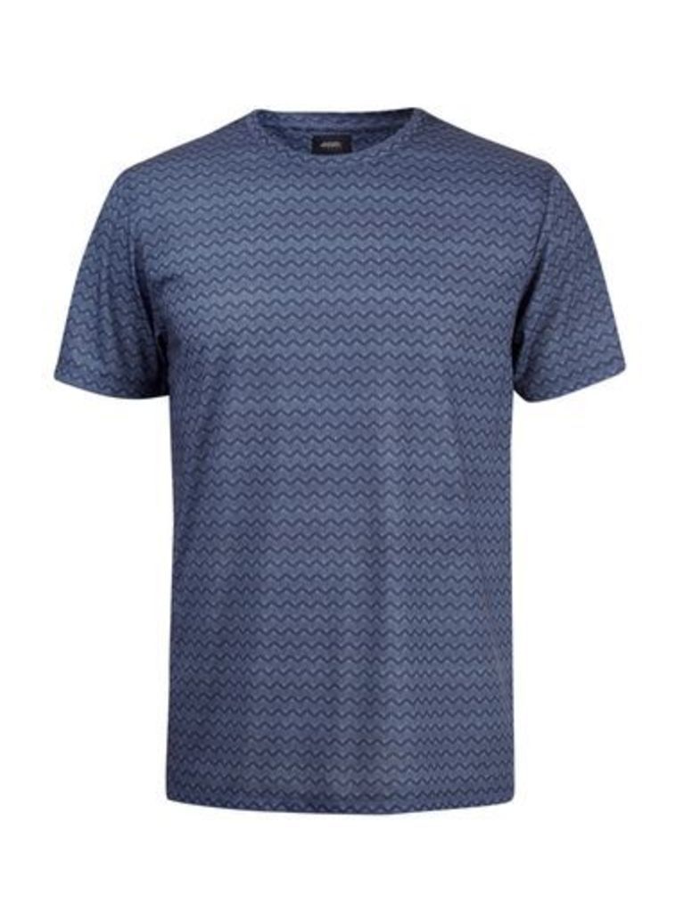 Mens Blue Zigzag Geometric Print T-Shirt, Blue