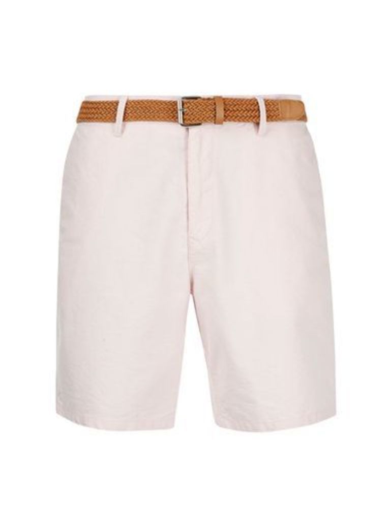 Mens Light Pink Oxford Belted Shorts, PINK