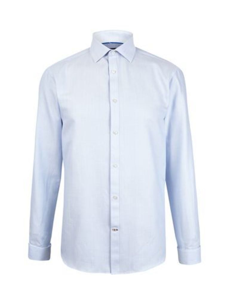 Mens Blue Zig-Zag Woven Tailored Fit Shirt, White