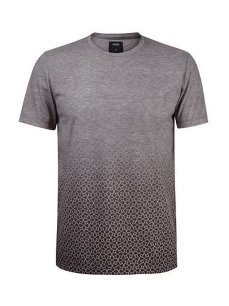 Mens Grey Geometric Print Faded T-Shirt, Black