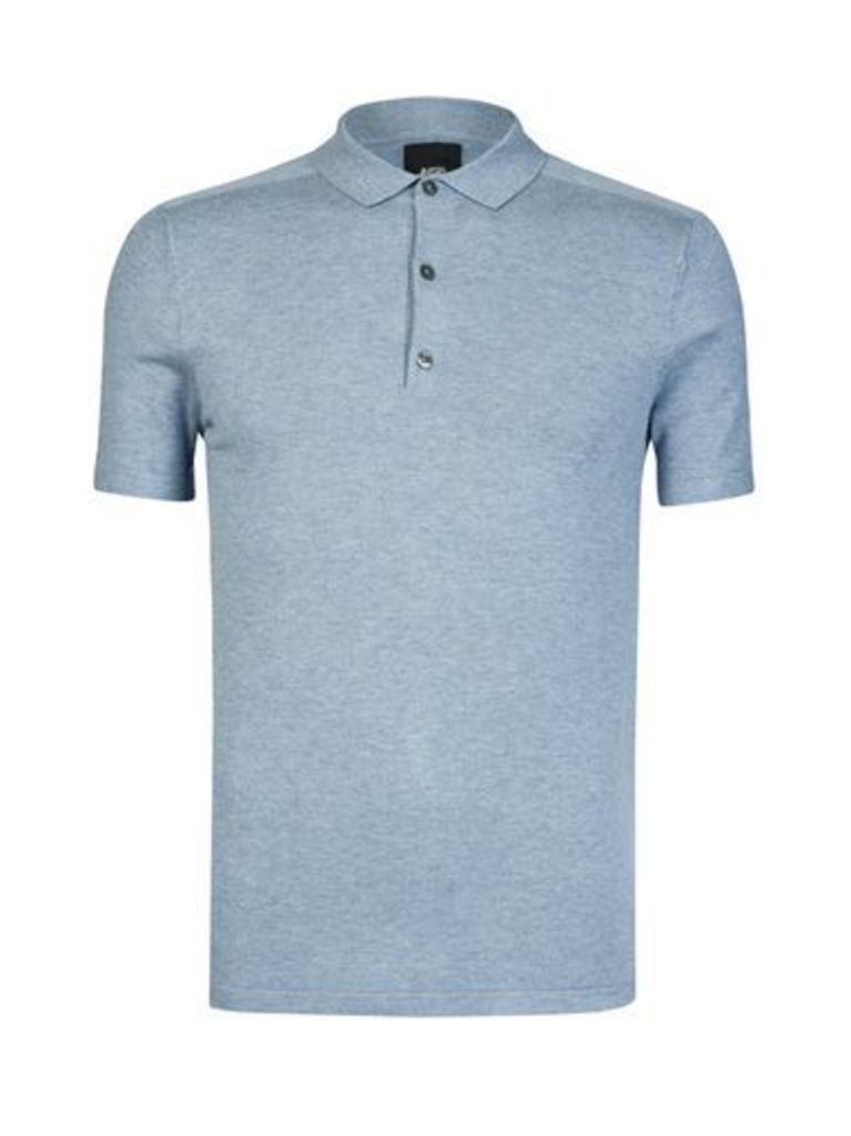 Mens Blue Knitted Polo Shirt, Blue