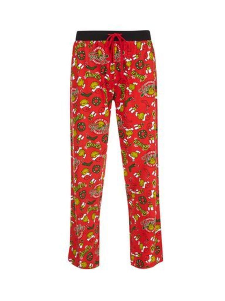 Mens Red The Grinch Print Pyjamas, RED