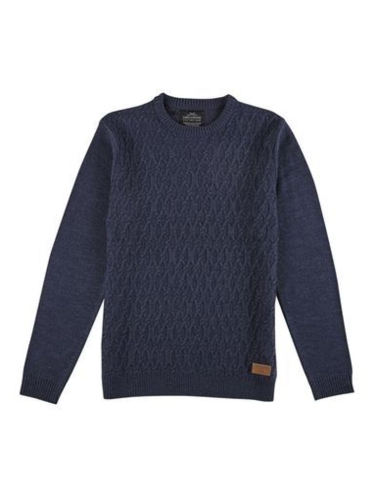 Mens Threadbare Navy Cable Knit Jumper*, NAVY