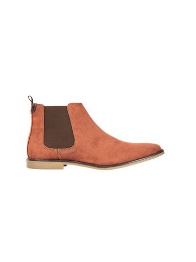 Mens Red Suede Look Chelsea Boots, RED