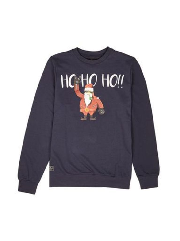 Mens Threadbare Navy 'Ho Ho Ho' Christmas Sweatshirt*, Black