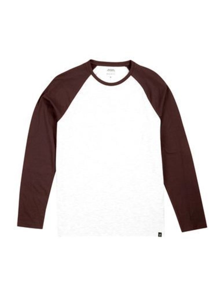 Mens Burgundy and Frost Grey Long Sleeve Longline Raglan T-Shirt, Burgundy