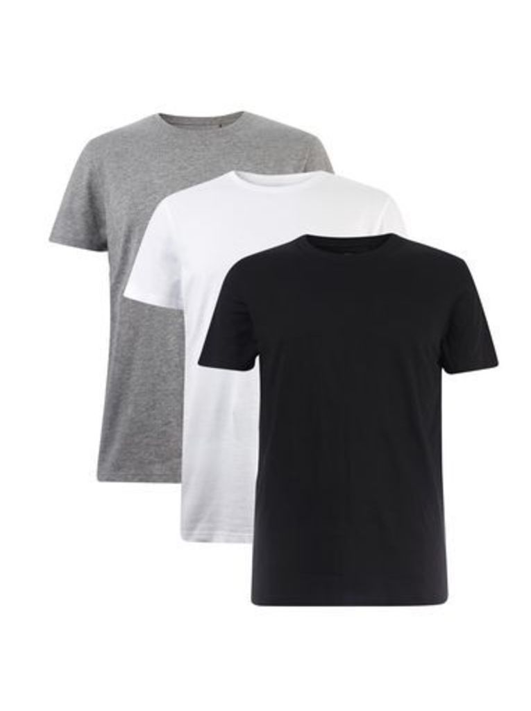 Mens 3 Pack Black, White and Grey Basic T-Shirts, Grey