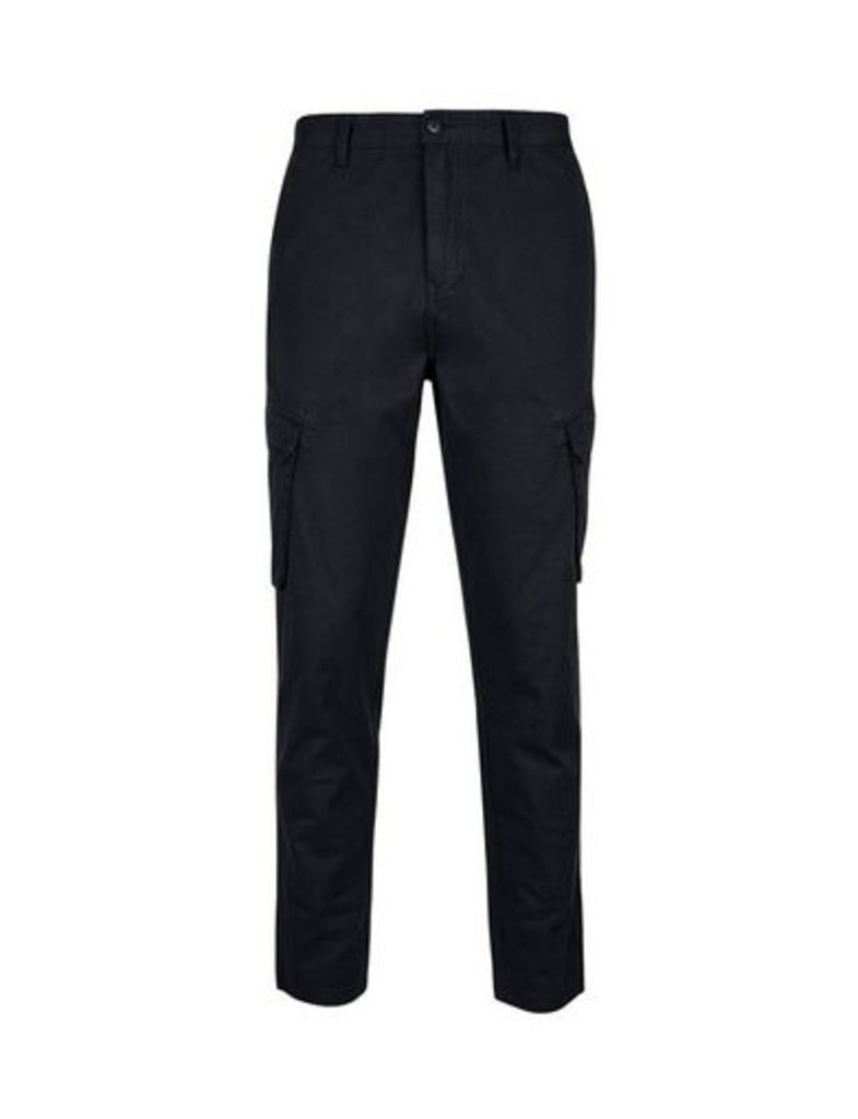 Mens Navy Tapered Fit Stretch Cargo Trousers, Blue