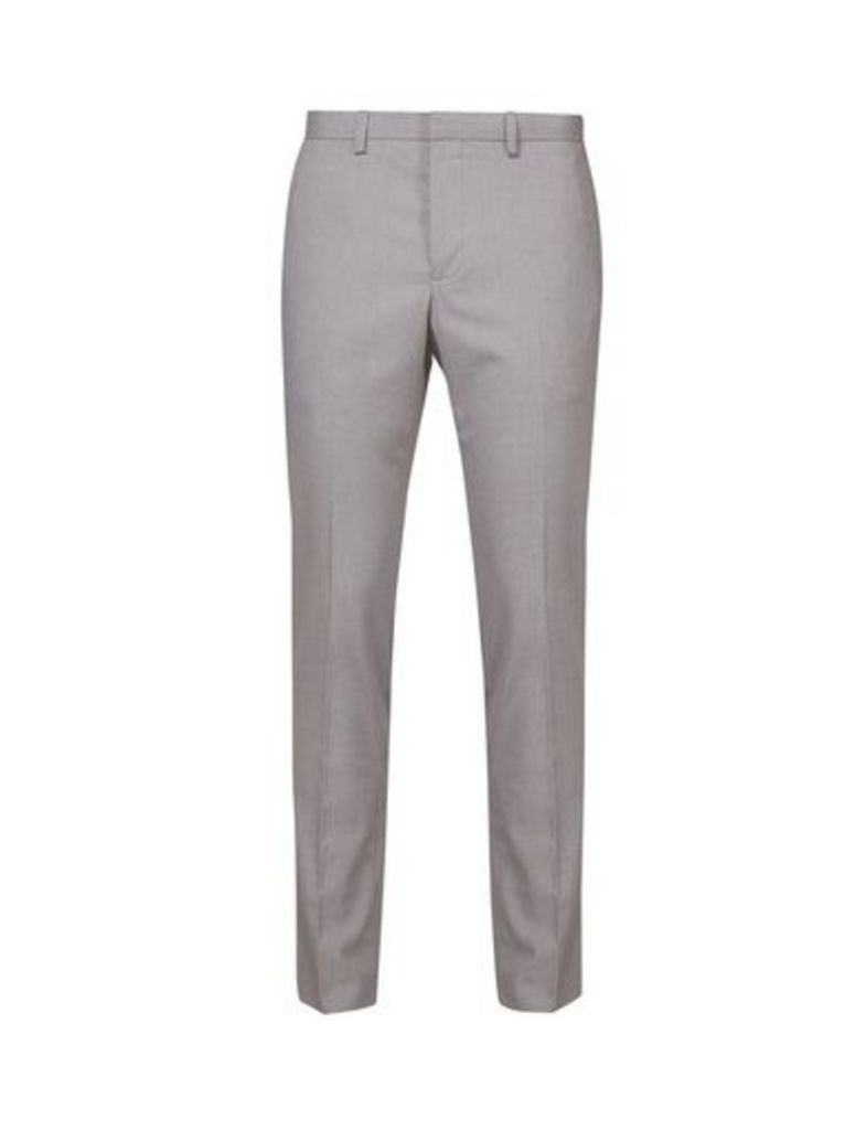 Mens Light Grey Tapered Fit Stretch Trousers, Grey