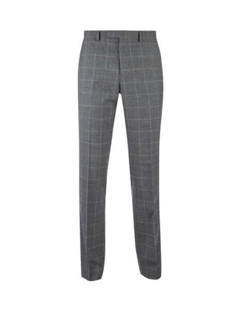 Mens Montague Burton Grey And Camel Checked Slim Fit Trousers, Grey