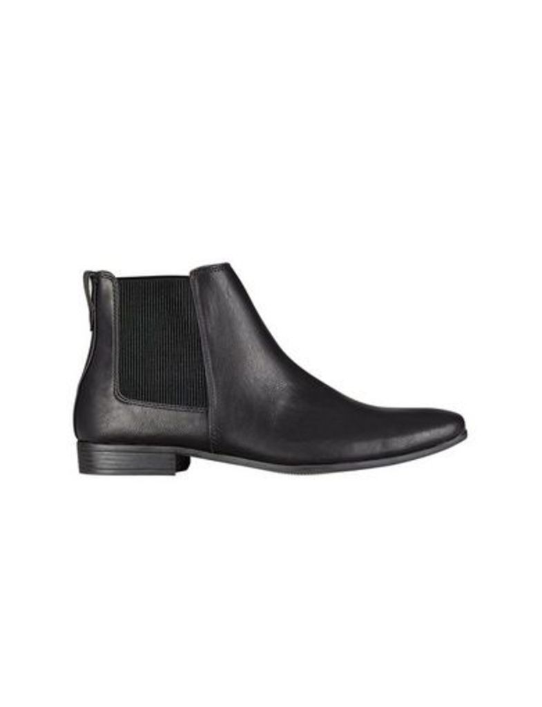 Mens Black Leather Look Chelsea Boots, Black