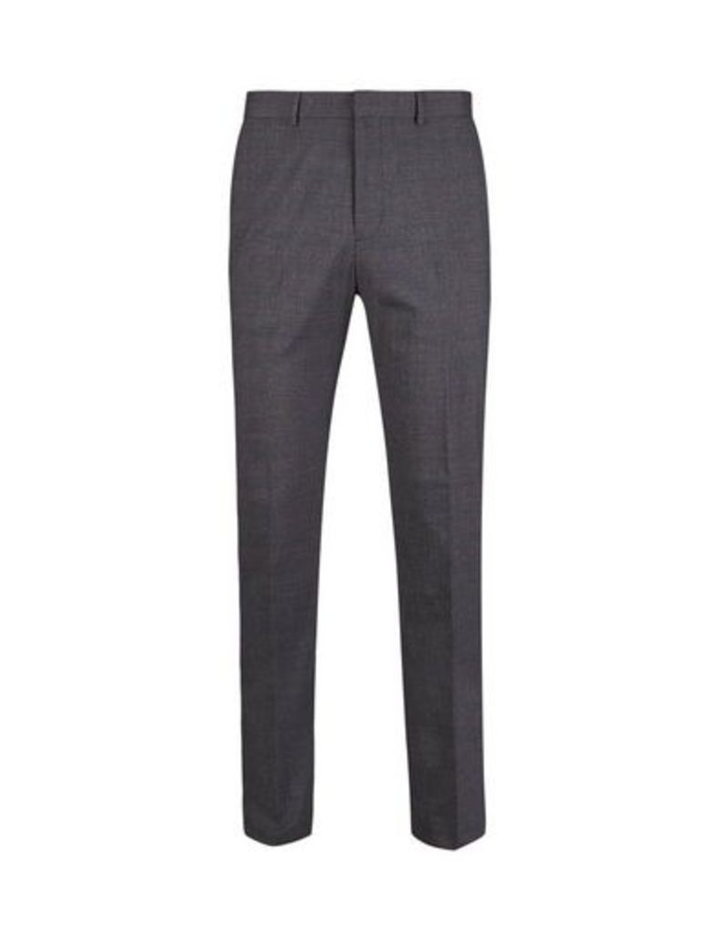 Mens Grey Prince Of Wales Check Slim Fit Stretch Trousers, Grey