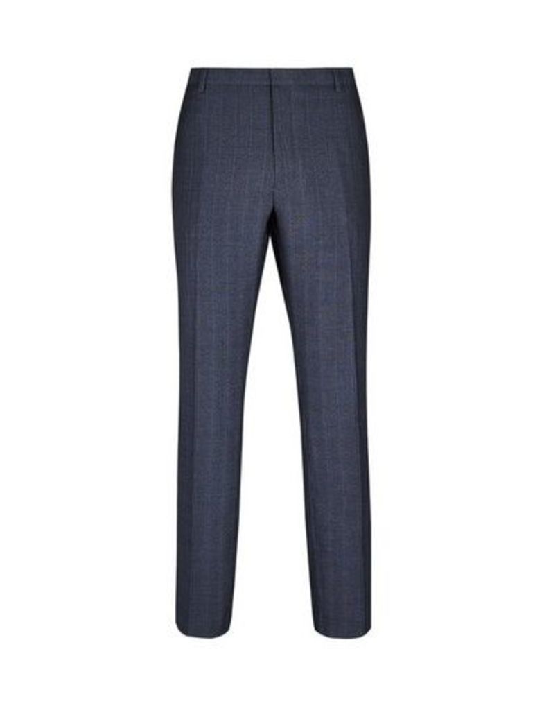Mens Big & Tall Blue Check Skinny Fit Trousers, Blue