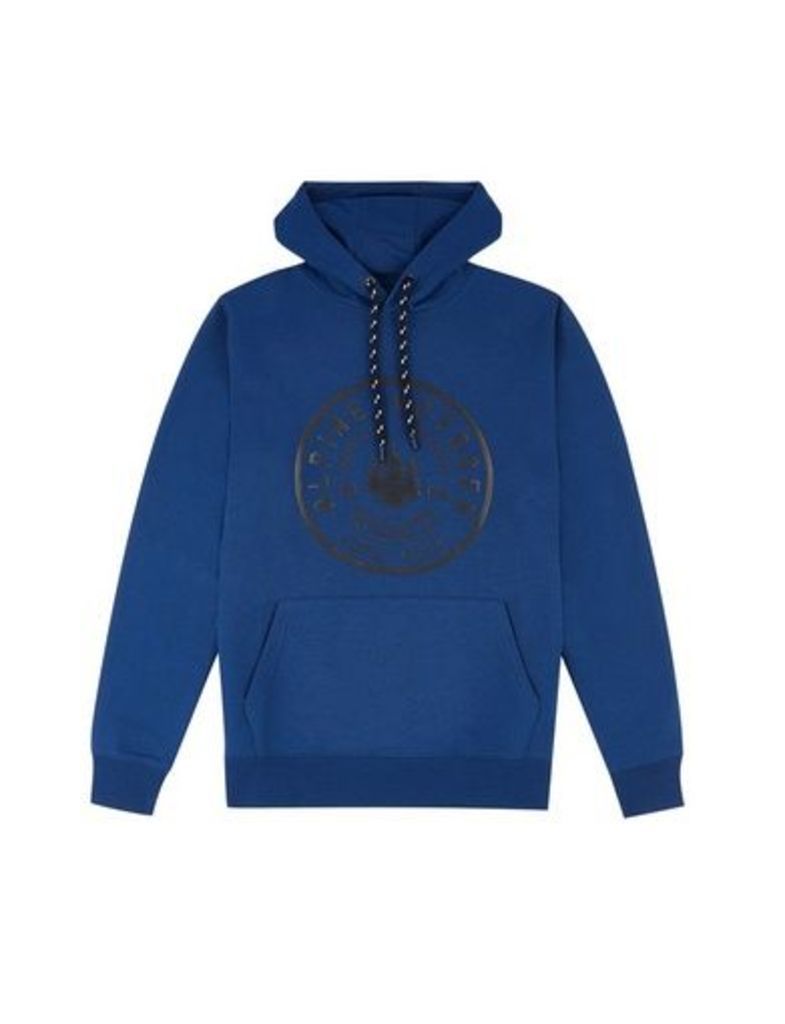 Mens Navy Overhead Hoodie With Hibuild Voyager Print, Blue