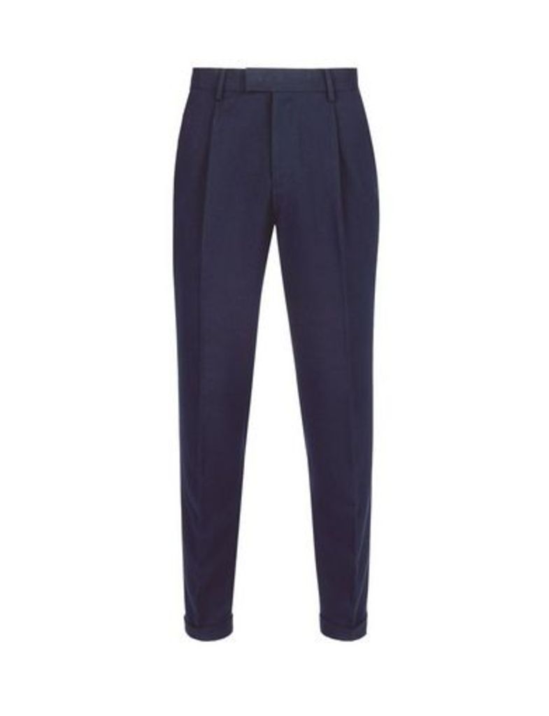 Mens Navy Soft Touch Tapered Fit Trousers, Blue