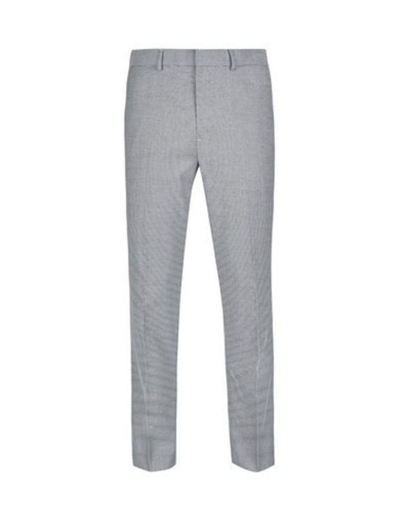Mens Grey Dogtooth Slim Fit Stretch Trousers, Grey