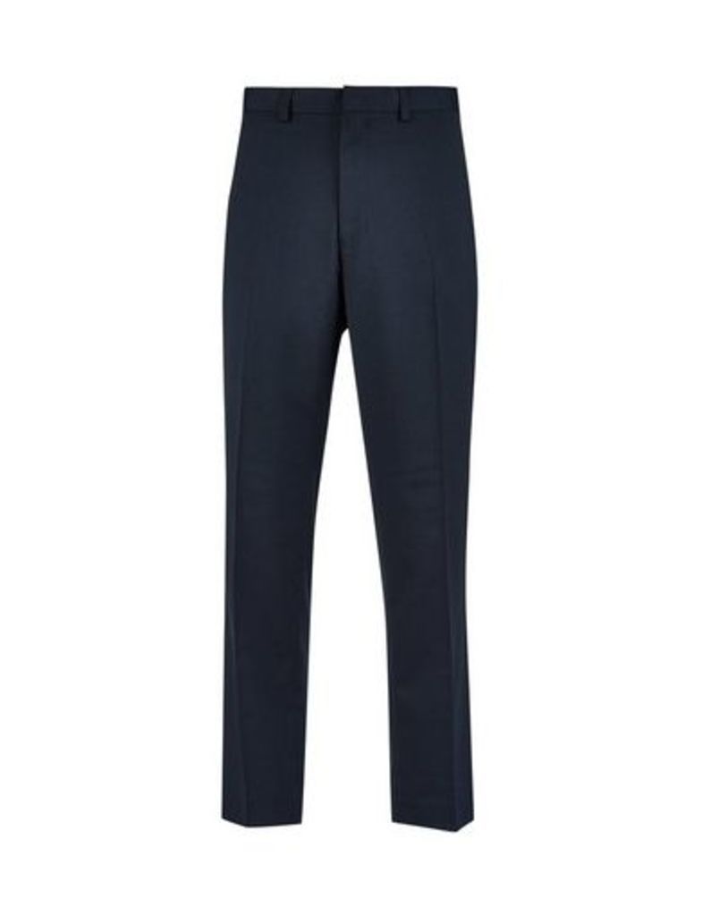 Mens Navy Stretch Slim Fit Trousers, Blue