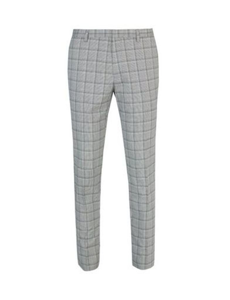 Mens Black And White Checked Super Skinny Fit Trousers, BLACK/WHITE