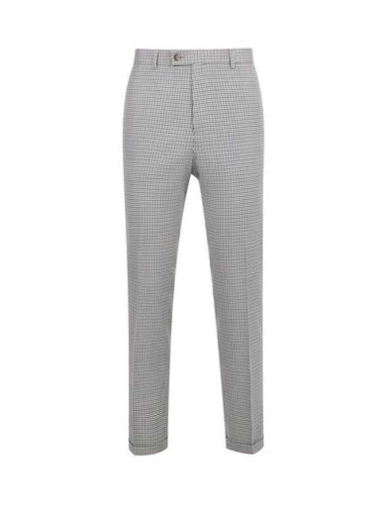 Mens Multi Colour Slim Fit Puppytooth Check Print Trousers, Blue