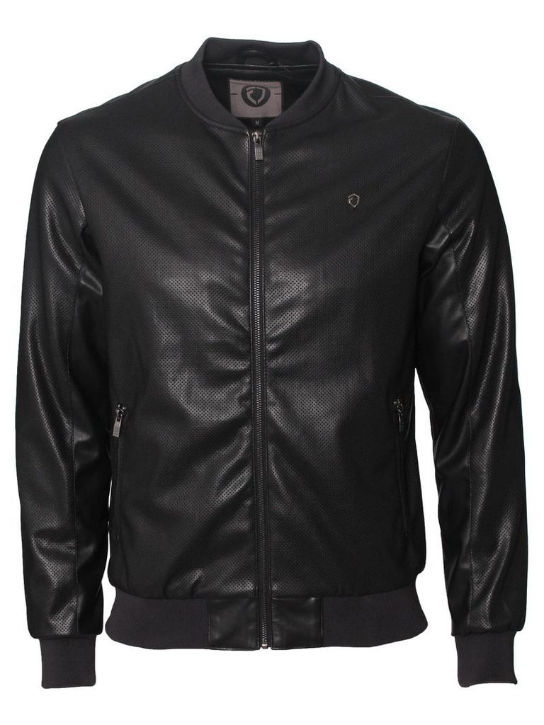 Mens Bomber PU Jacket With Zip Fastening Style Escape Black