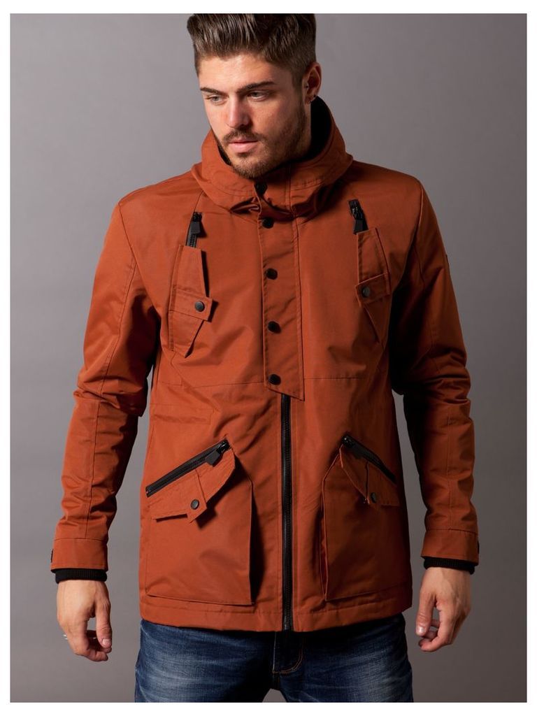 Mens Hoody Jacket With Cross Pockets Detail Style Evergreen Rust
