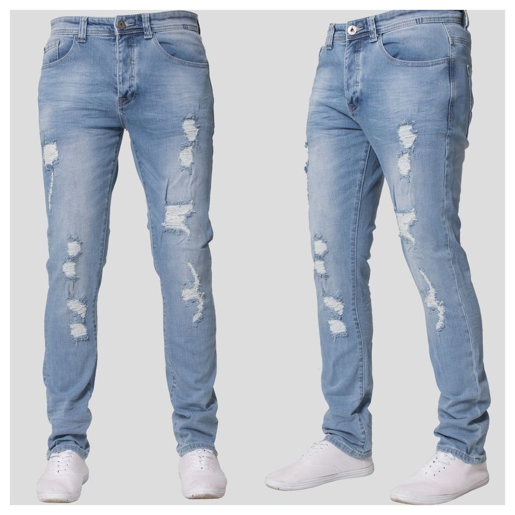 ETO Jeans Mens Stretch Slim Fit Light Stonewash Blue Jeans EM596 32" R