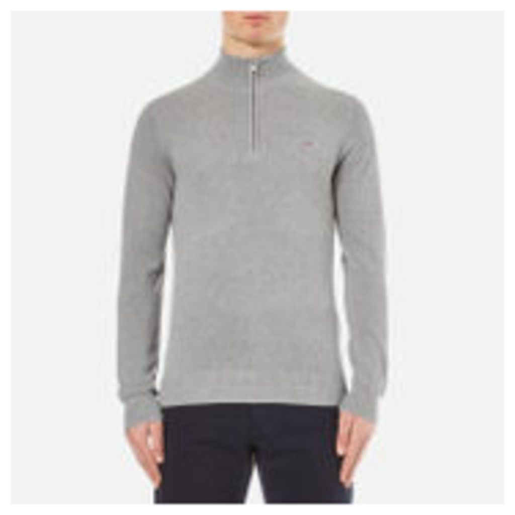 GANT Men's Cotton Pique Half Zip Sweatshirt - Grey Melange - XXL - Grey