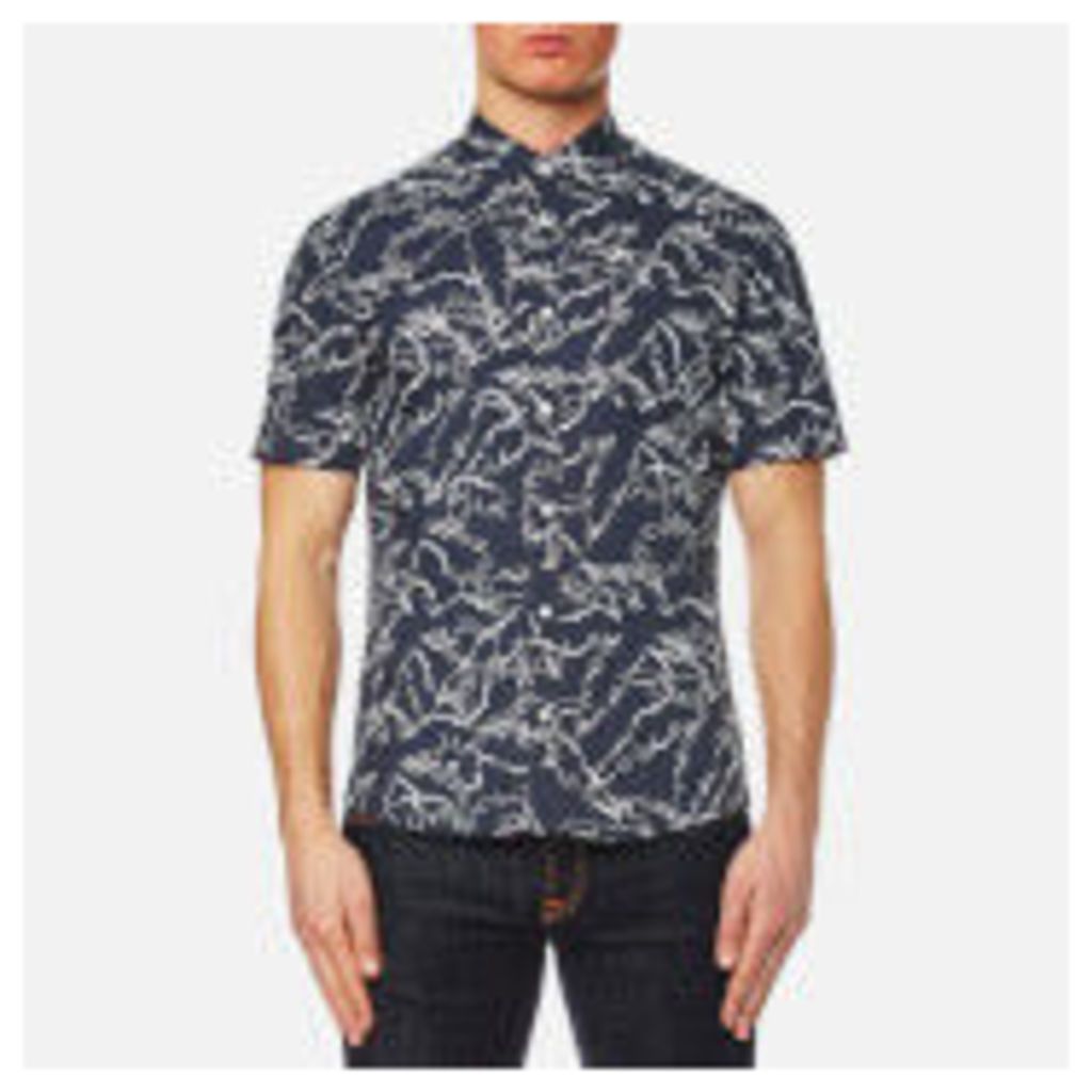 Michael Kors Men's Slim Fit Palm Print Long Sleeve Shirt - Navy - XL