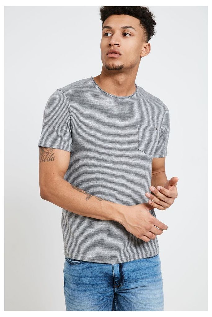 Jack & Jones Pocket Detail Striped T-Shirt - Grey