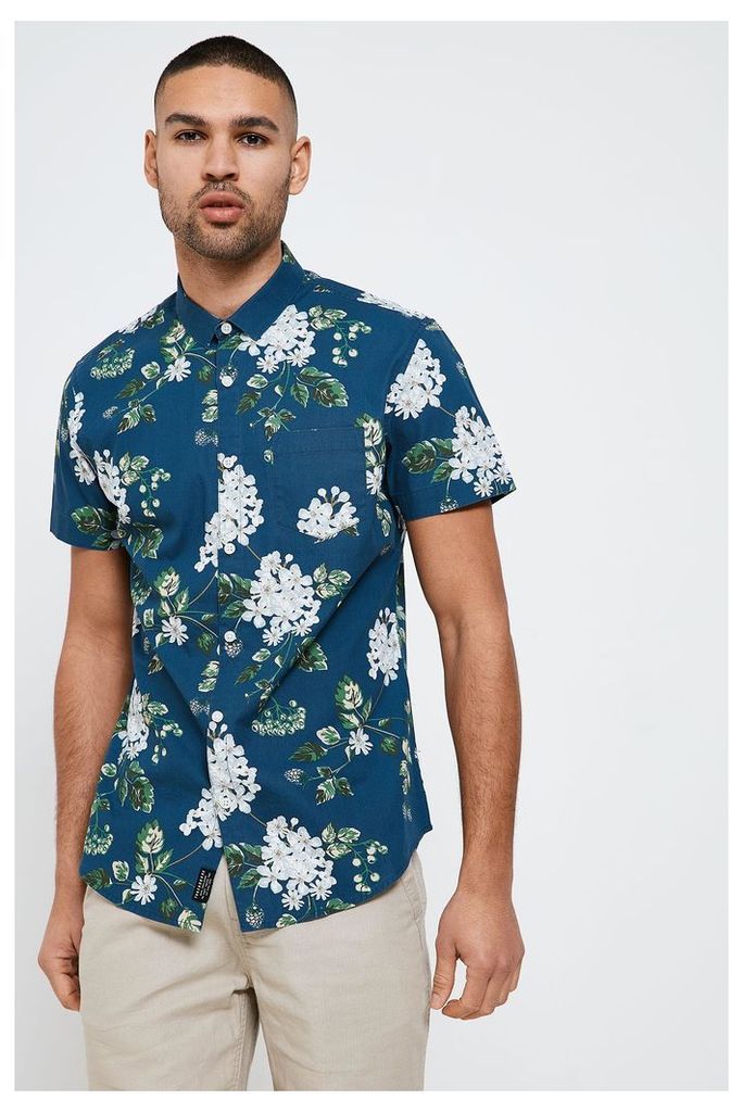 Threadbare Selleck Short Sleeve Floral Print Shirt - Blue