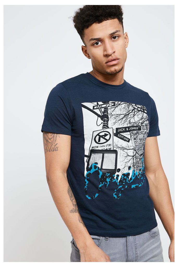 Jack & Jones Graphic Print Crew Neck T-Shirt - Blue