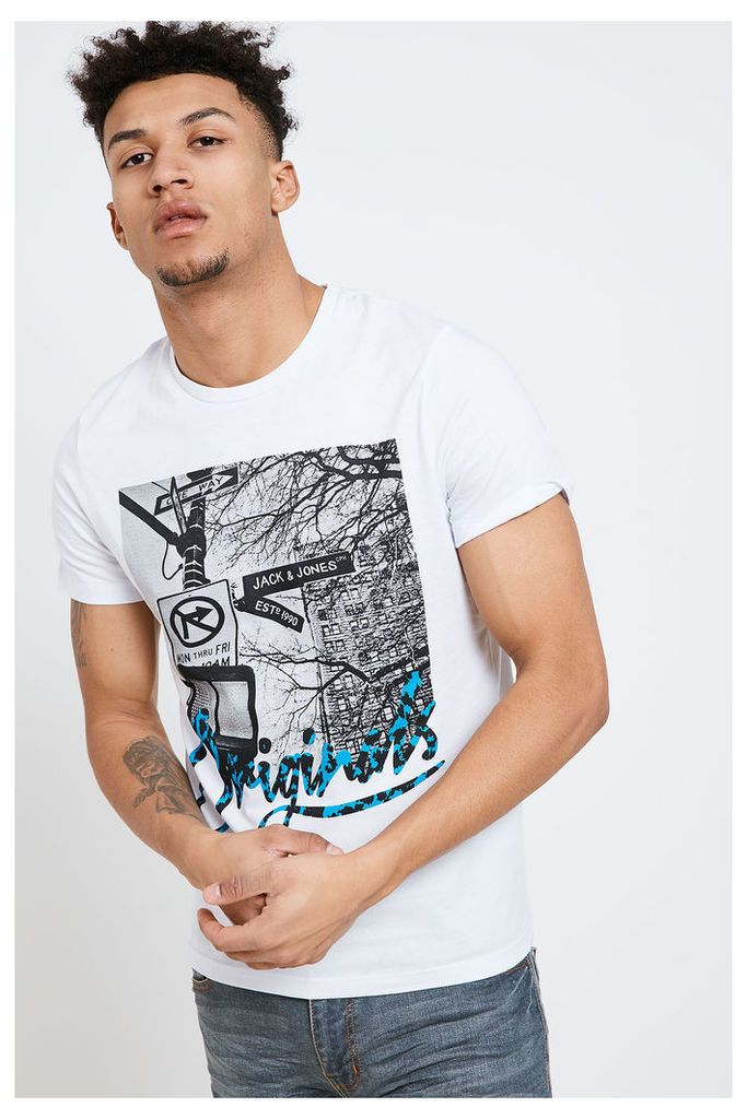 Jack & Jones Graphic Print Crew Neck T-Shirt - White