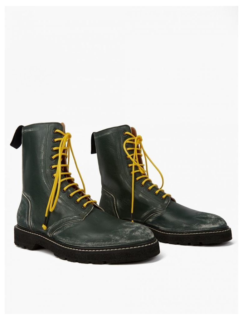 Green Scuffed Leather Punk Boots