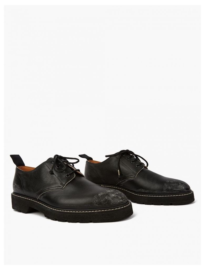 Black Scuffed Leather Derby Shoes