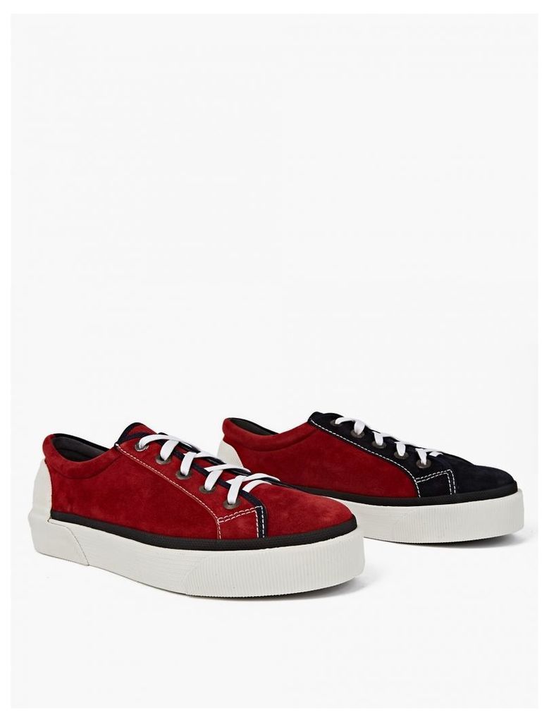 Red Panelled Suede Tennis Sneakers