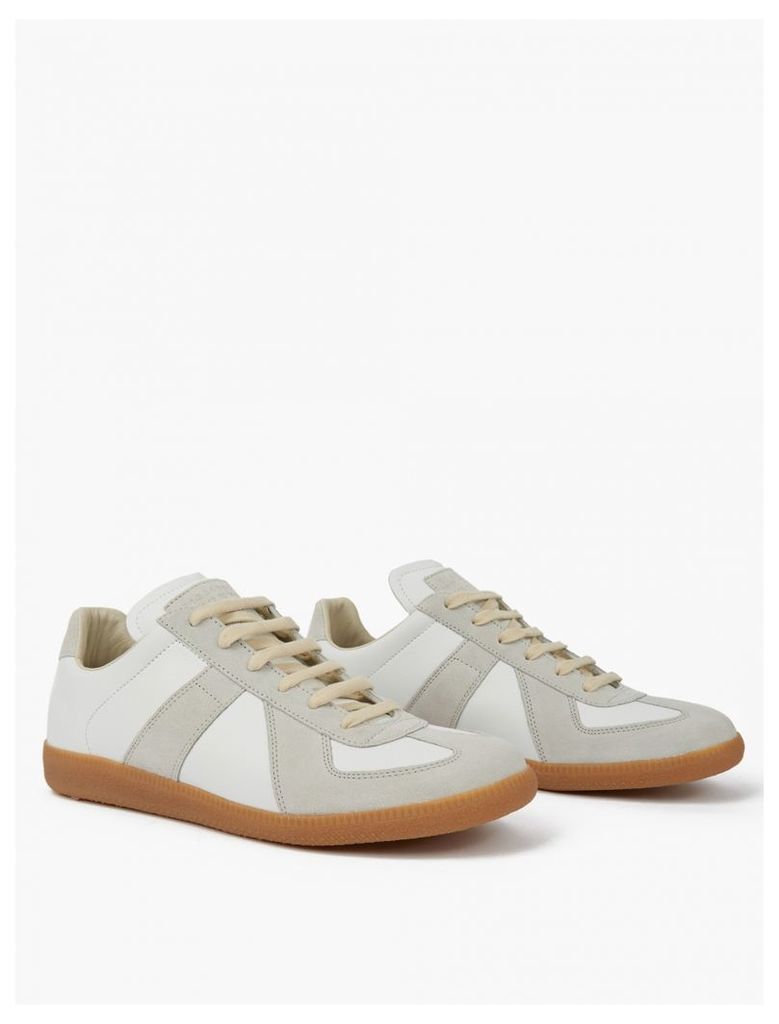 White Leather and Suede Replica Sneakers
