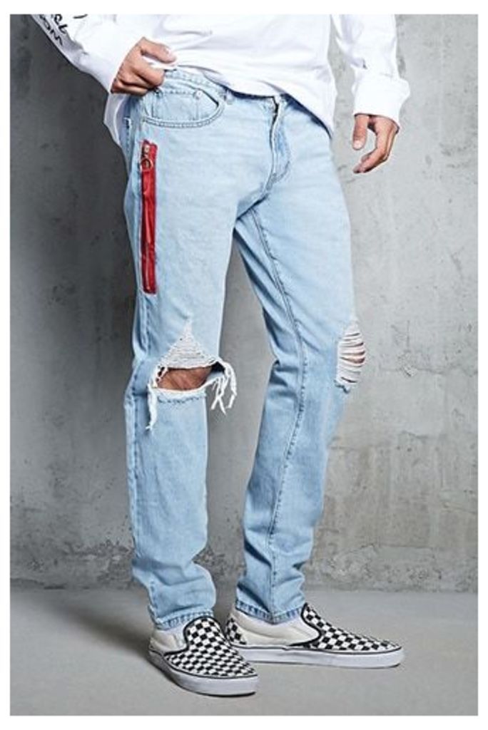 Side Zip Distressed Jeans