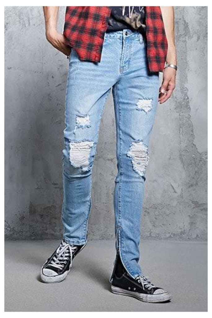 Zip-Hem Distressed Jeans