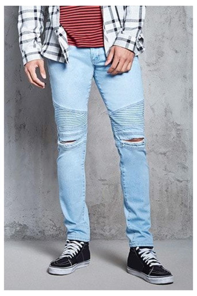 Distressed Slim-Fit Moto Jeans