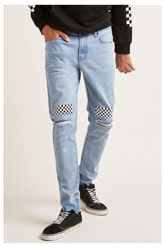 Checkered Distressed Skinny Jeans