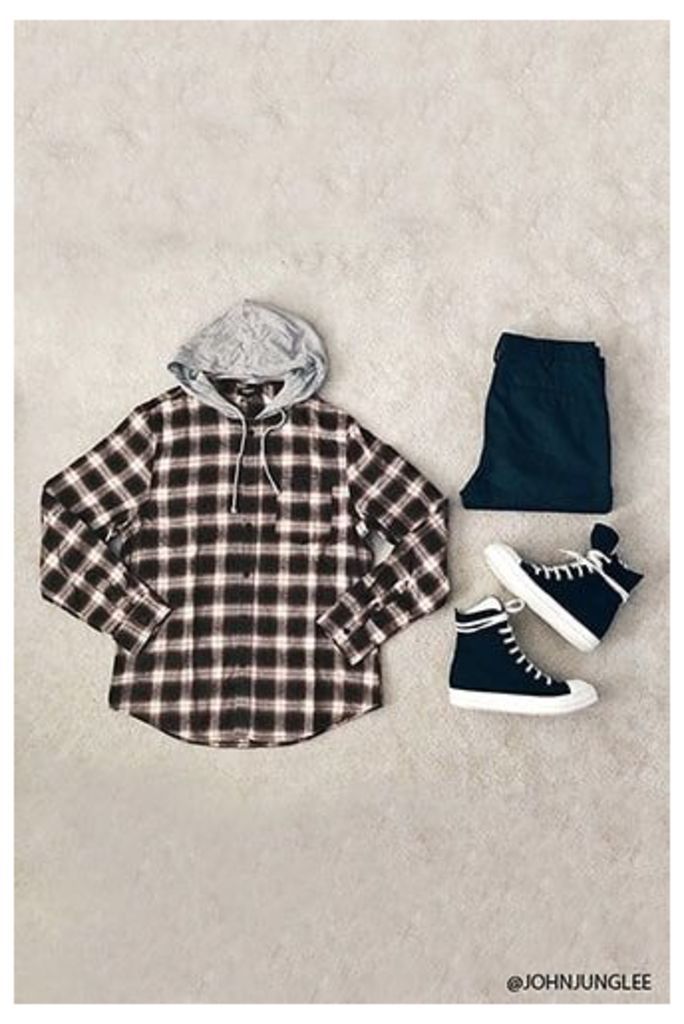 Check Flannel Combo Hoodie